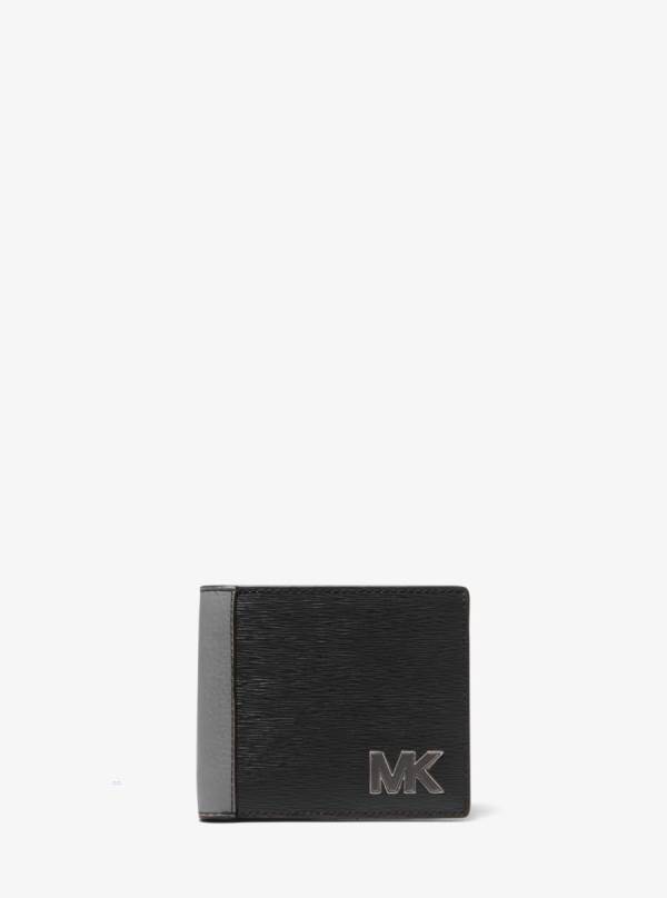 Panske Penazenky Michael Kors Hudson Two-Tone Leather Billfold Čierne - Doplnky Michael Kors Vypredaj | OXHWM-7350